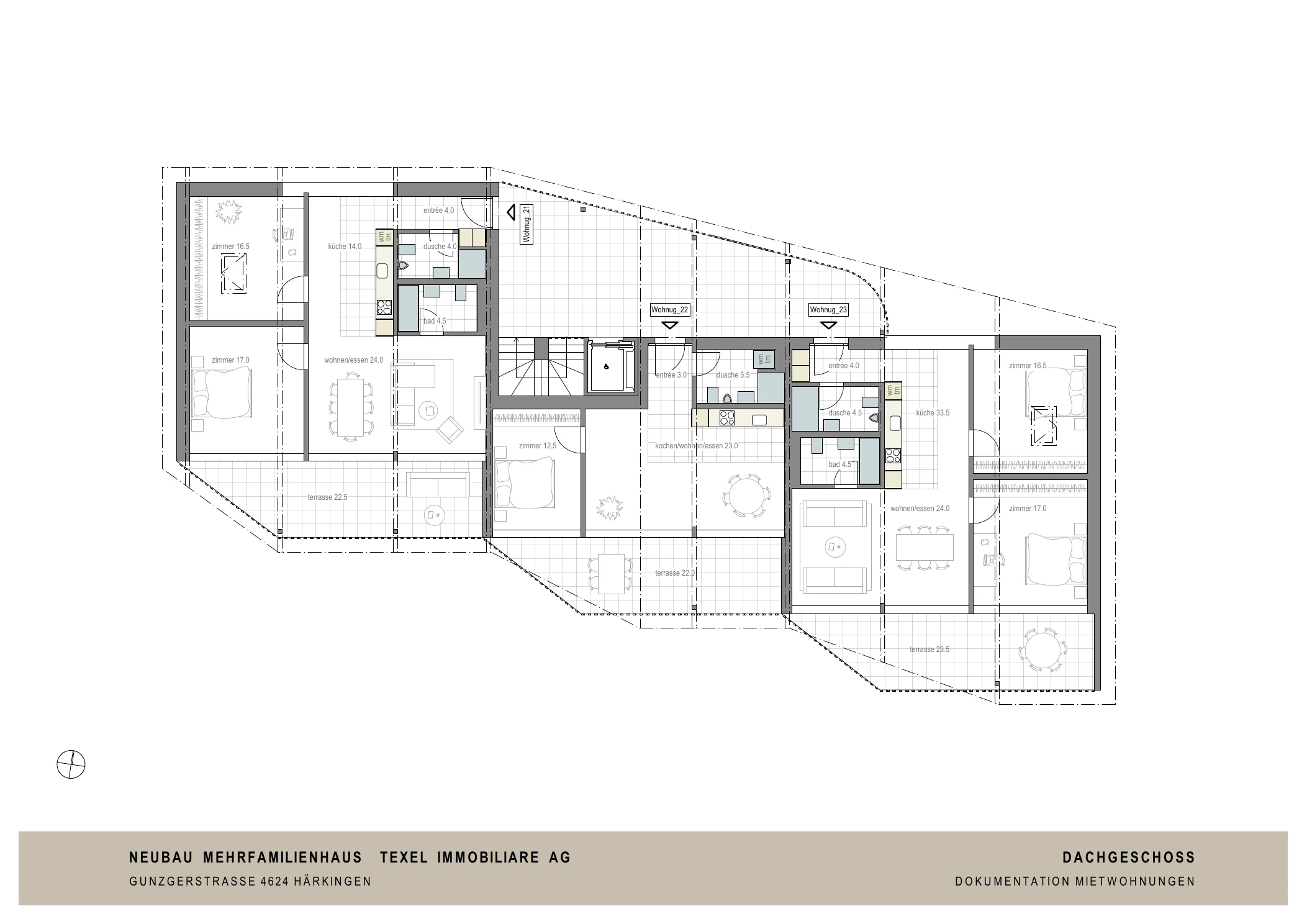 Grundriss Dachgeschoss, Neubauprojekt Härkingen