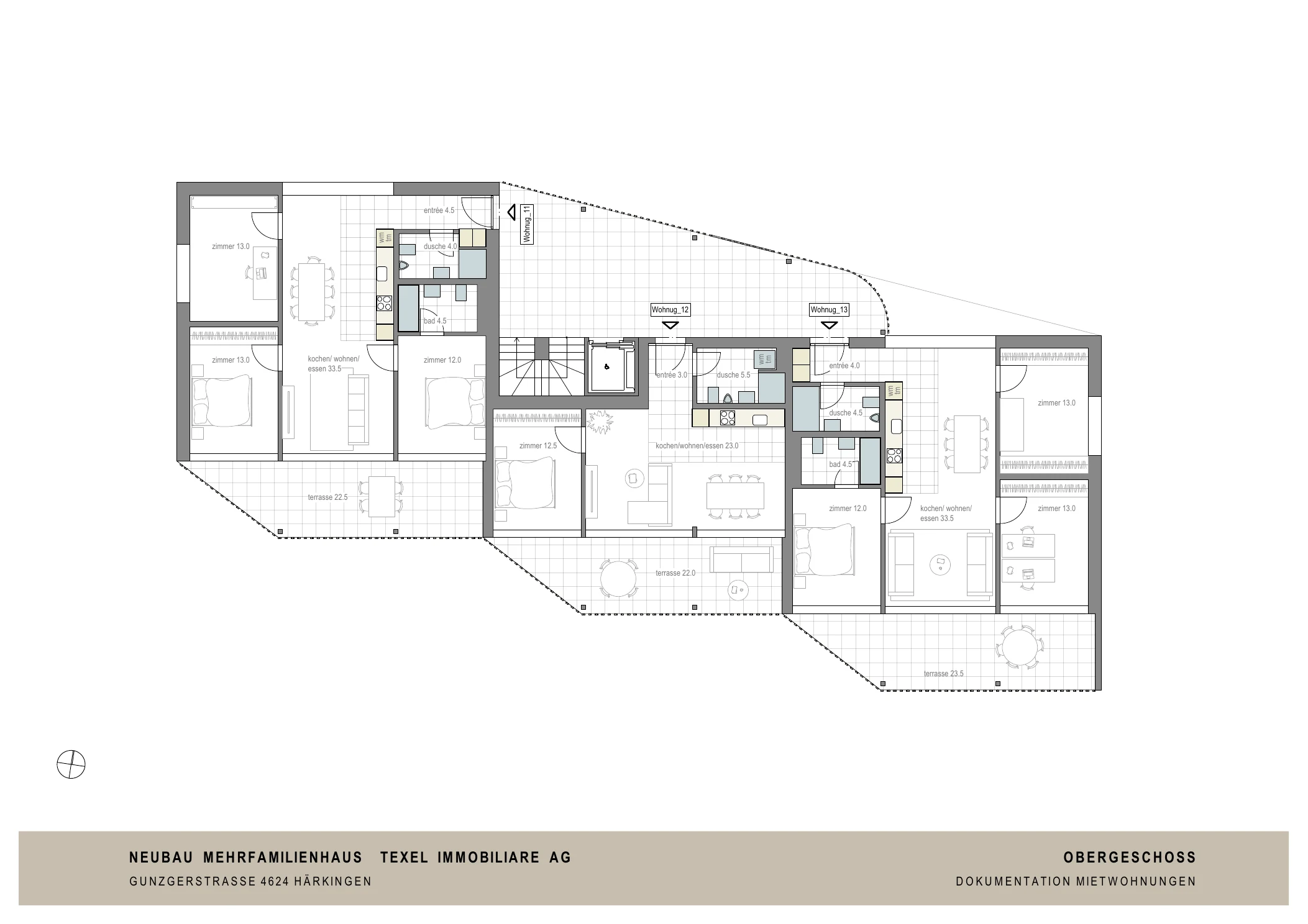 Grundriss Obergeschoss, Neubauprojekt Härkingen